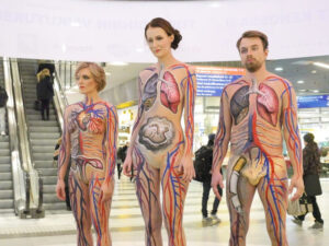 No smoking campaign for Pfizer. Body painting artist Riina Laine