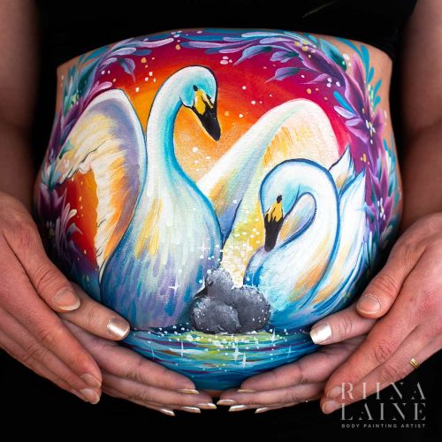 Swans belly painting by Riina Laine | www.riinalaineartist.com