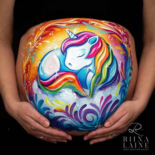 Unicorn belly painting art by Riina Laine | www.riinalaineartist.com